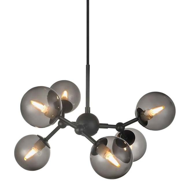 Halo Design Atom Mini 6 Light Chandelier - O45cm - Black / Smoke Glass Colour: Black / Smoke Glass - image 1