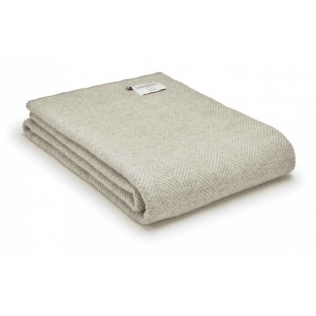Tweedmill Textiles Pure New Wool Fishbone Throw - Silver Grey - Silver Grey Blanket Stitch Ends