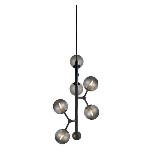 Halo Design Atom Vertical 6 Light Chandelier - H45cm - O30cm - Black / Smoke Glass Colour: Black / Smoke Glass - image 1