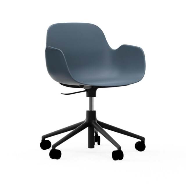 Normann Copenhagen Form Armchair Swivel - 5 Wheel - Gas Lift - Blue - Black Legs Shell Colour: Blue, Leg Colour: Black - image 1