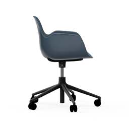 Normann Copenhagen Form Armchair Swivel - 5 Wheel - Gas Lift - Blue - Black Legs Shell Colour: Blue, Leg Colour: Black - thumbnail 3