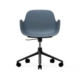 Normann Copenhagen Form Armchair Swivel - 5 Wheel - Gas Lift - Blue - Black Legs Shell Colour: Blue, Leg Colour: Black - thumbnail 2