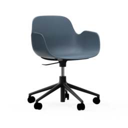 Normann Copenhagen Form Armchair Swivel - 5 Wheel - Gas Lift - Blue - Black Legs Shell Colour: Blue, Leg Colour: Black - thumbnail 1