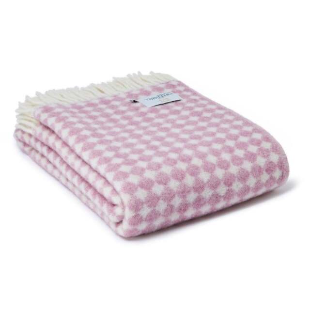 Tweedmill Textiles Pure New Wool Reversible Jacquard Spot Throw - Mulberry - 200cm x 130cm