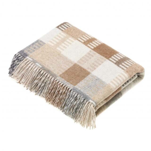 Bronte By Moon Venice Check Luxury Merino Lambswool Throw - Natural