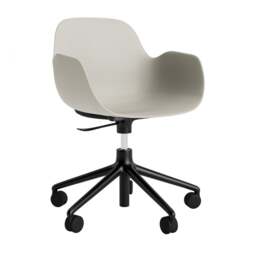 Normann Copenhagen Form Armchair Swivel - 5 Wheel - Gas Lift - Light Grey - Black Legs Shell Colour: Light Grey, Leg Colour: Black