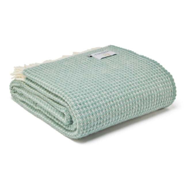 Tweedmill Textiles Extra Large Pure New Wool Waffle Throw - Sea Green - 240 x 140cm - image 1