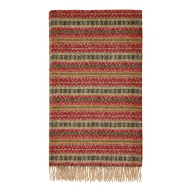 Bronte By Moon Pure Wool Throw - Ayr - Red & Olive - image 1