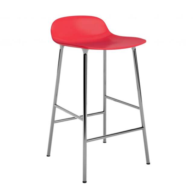 Normann Copenhagen Form Barstool - 65cm - Bright Red - Chrome Legs Shell Colour: Bright Red, Leg Colour: Chrome - image 1