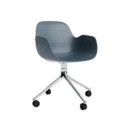 Normann Copenhagen Form Armchair Swivel - 4 Wheel - Blue - Aluminium Legs Shell Colour: Blue, Leg Colour: Aluminium