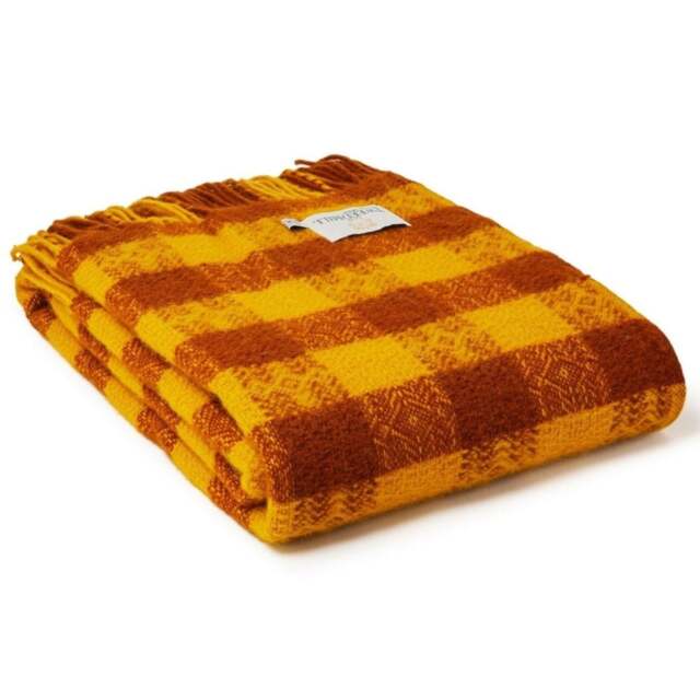Tweedmill Textiles Pure New Wool Hutton Check Throw - Gold - image 1