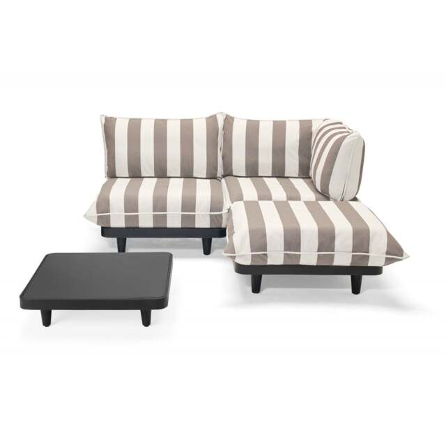 Fatboy Paletti Modular Outdoor Lounge Furniture - Cacao Stripe Option: 2 Seater Right + Hocker + Table
