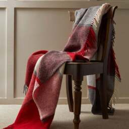 Tweedmill Textiles Pure New Wool Block Check Throw - Red & Cream - thumbnail 2