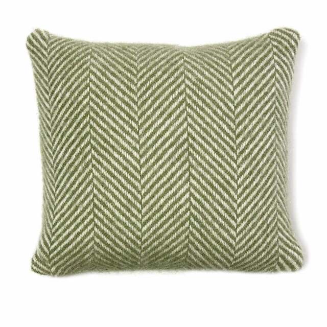 Tweedmill Textiles Pure New Wool Cushion - Fishbone - Olive Green - 50cm x 50cm