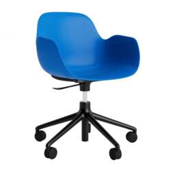 Normann Copenhagen Form Armchair Swivel - 5 Wheel - Gas Lift - Bright Blue - Black Legs Shell Colour: Bright Blue, Leg Colour: Black