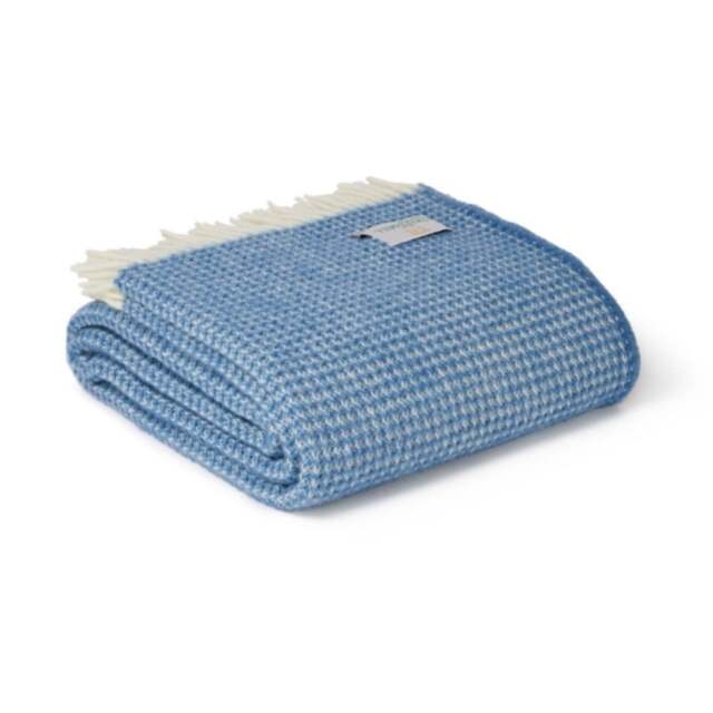 Tweedmill Textiles Extra Large Pure New Wool Waffle Throw - Blue Jay - 140 x 240cm - image 1
