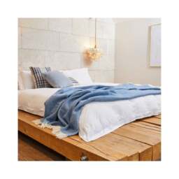 Tweedmill Textiles Extra Large Pure New Wool Waffle Throw - Blue Jay - 140 x 240cm - thumbnail 2