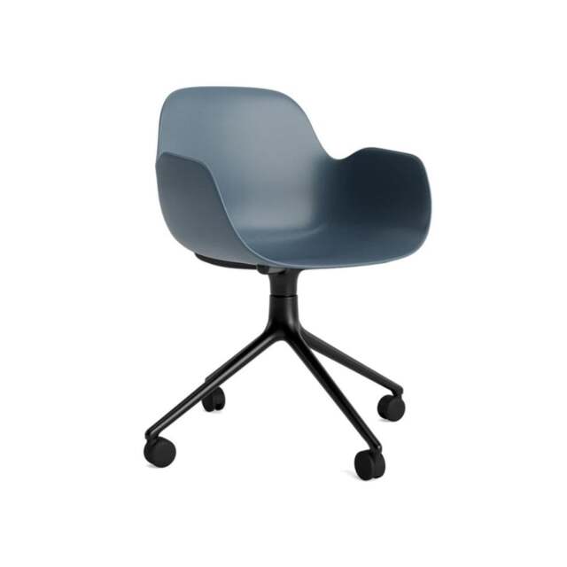 Normann Copenhagen Form Armchair Swivel - 4 Wheel - Blue - Black Legs Shell Colour: Blue, Leg Colour: Black
