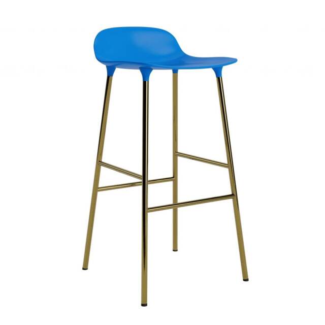 Normann Copenhagen Form Barstool - 75cm - Bright Blue - Brass Legs Shell Colour: Bright Blue, Leg Colour: Brass - image 1