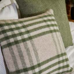 Tweedmill Textiles Pure New Wool Cushion - Hex Check - Olive Green - 50cm x 50cm - thumbnail 2