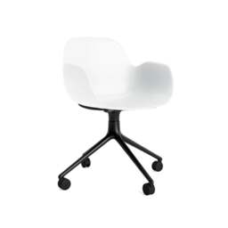 Normann Copenhagen Form Armchair Swivel - 4 Wheel - White - Black Legs Shell Colour: White, Leg Colour: Black