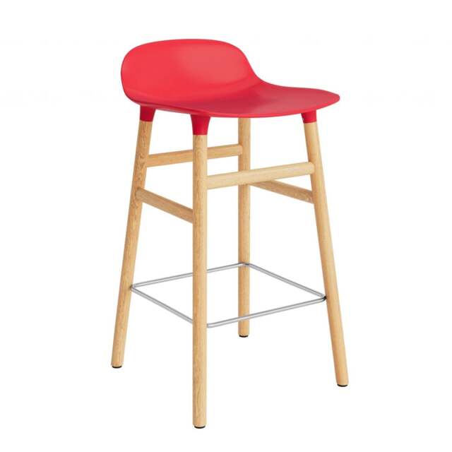 Normann Copenhagen Form Barstool - Wood - 65cm - Bright Red - Oak Legs Shell Colour: Bright Red, Leg Colour: Oak - image 1