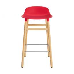 Normann Copenhagen Form Barstool - Wood - 65cm - Bright Red - Oak Legs Shell Colour: Bright Red, Leg Colour: Oak - thumbnail 2