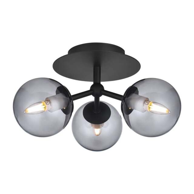 Halo Design Atom Trio Ceiling Light - O26cm - Black / Smoke Glass Colour: Black / Smoke Glass