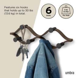Umbra Montage 6 Hook Coat Rack - Black/Walnut - thumbnail 6