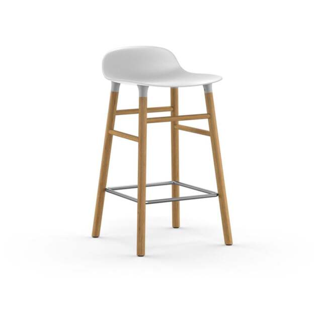 Normann Copenhagen Form Barstool - Wood - 65cm - White - Oak Legs Shell Colour: White, Leg Colour: Oak - image 1
