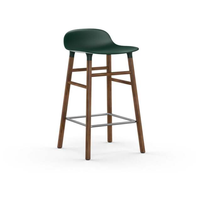 Normann Copenhagen Form Barstool - Wood - 65cm - Green - Walnut Legs Shell Colour: Green, Leg Colour: Walnut - image 1