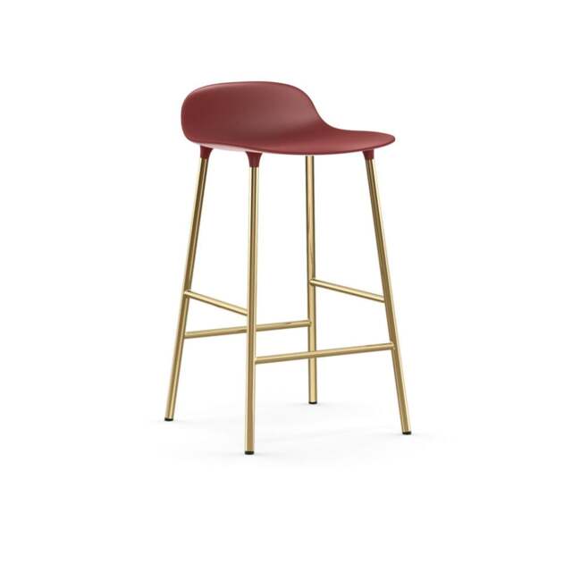 Normann Copenhagen Form Barstool - 65cm - Red - Brass Legs Shell Colour: Red, Leg Colour: Brass - image 1