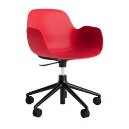 Normann Copenhagen Form Armchair Swivel - 5 Wheel - Gas Lift - Bright Red - Black Legs Shell Colour: Bright Red, Leg Colour: Black