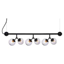 Halo Design Atom Mini Horizontal 6 Light Chandelier - L80cm - O31cm - Black / Smoke Glass Colour: Black / Smoke Glass - thumbnail 2