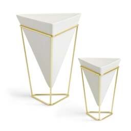 Umbra Trigg Desktop Planter/Desk Tidy Set - White/Brass - thumbnail 2