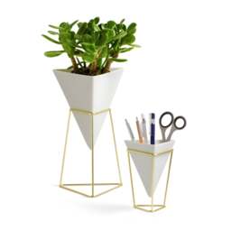 Umbra Trigg Desktop Planter/Desk Tidy Set - White/Brass - thumbnail 1