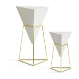 Umbra Trigg Desktop Planter/Desk Tidy Set - White/Brass - thumbnail 3