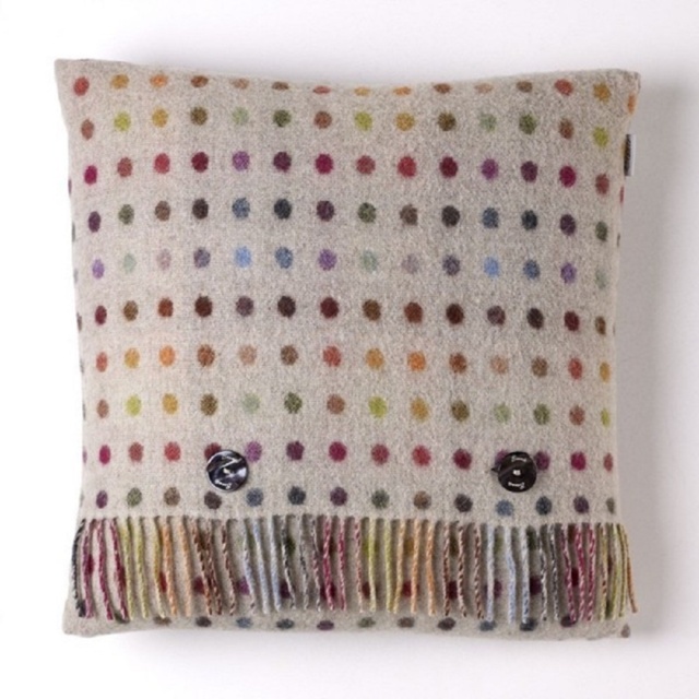 Bronte By Moon Multi Spot Check Merino Lambswool Cushion - Beige - image 1