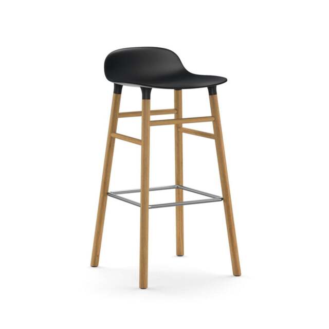 Normann Copenhagen Form Barstool - Wood - 75cm - Black - Oak Legs Shell Colour: Black, Leg Colour: Oak - image 1