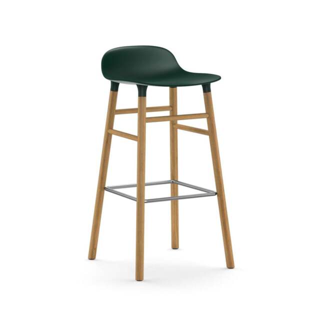 Normann Copenhagen Form Barstool - Wood - 75cm - Green - Oak Legs Shell Colour: Green, Leg Colour: Oak - image 1