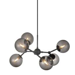 Halo Design Atom Large 6 Light Chandelier - O57cm - Black / Smoke Glass Colour: Black / Smoke Glass