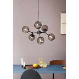 Halo Design Atom Large 6 Light Chandelier - O57cm - Black / Smoke Glass Colour: Black / Smoke Glass - thumbnail 3