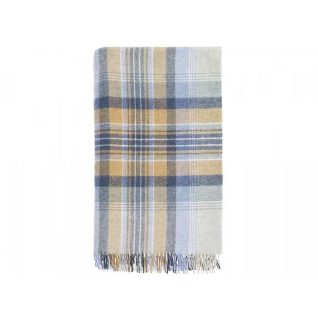 Bronte By Moon Kintyre Check Pure New Wool Throw - Blue - image 1