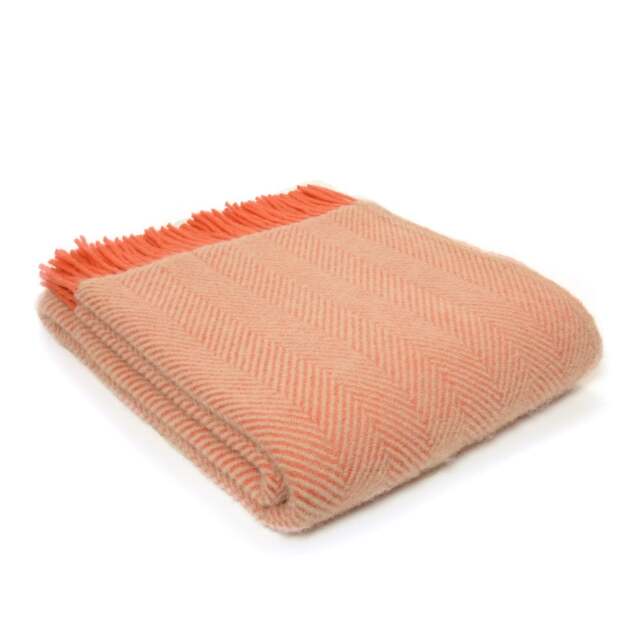 Tweedmill Textiles Pure New Wool Herringbone Throw - Flamingo/Pearl
