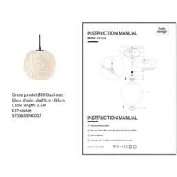 Halo Design Grape Pendant Light - 20cm - Opal Size:  20cm, Colour: Opal - thumbnail 2