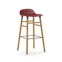 Normann Copenhagen Form Barstool - Wood - 75cm - Red - Oak Legs Shell Colour: Red, Leg Colour: Oak