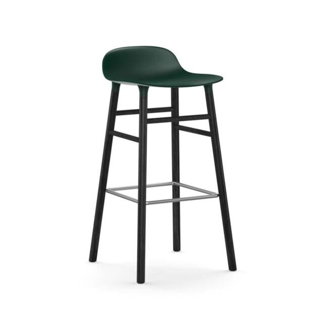 Normann Copenhagen Form Barstool - Wood - 75cm - Green - Black Oak Legs Shell Colour: Green, Leg Colour: Black Oak - image 1