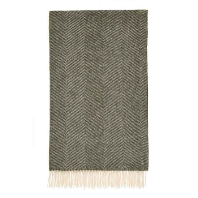 Bronte By Moon Pure Wool Herringbone Throw - Loden Green