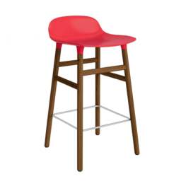 Normann Copenhagen Form Barstool - Wood - 65cm - Bright Red - Walnut Legs Shell Colour: Bright Red, Leg Colour: Walnut