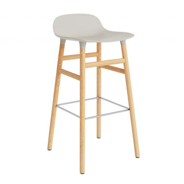 Normann Copenhagen Form Barstool - Wood - 75cm - Light Grey - Oak Legs Shell Colour: Light Grey, Leg Colour: Oak - image 1